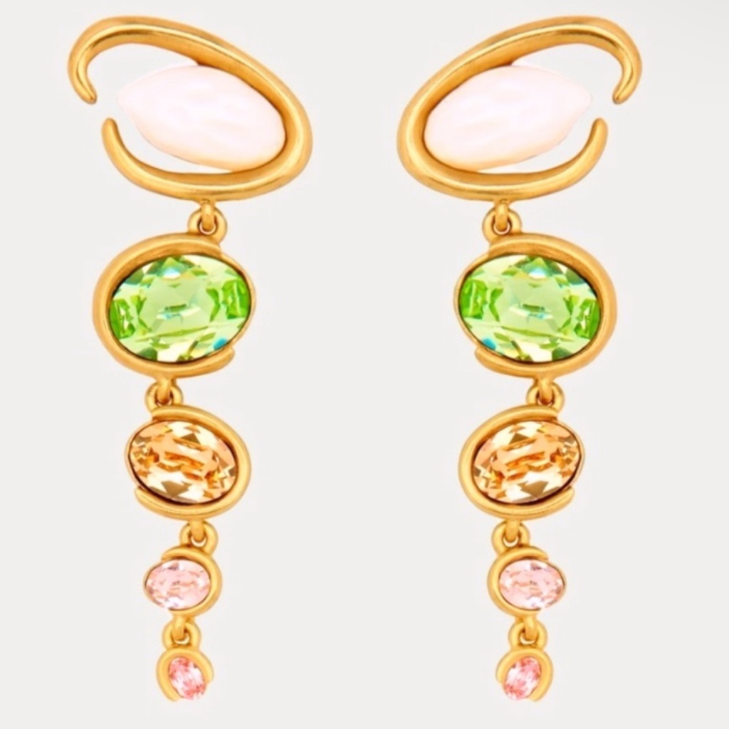Oscar De La Renta Baroque Pearl O Gold Green Drop Earrings 89$